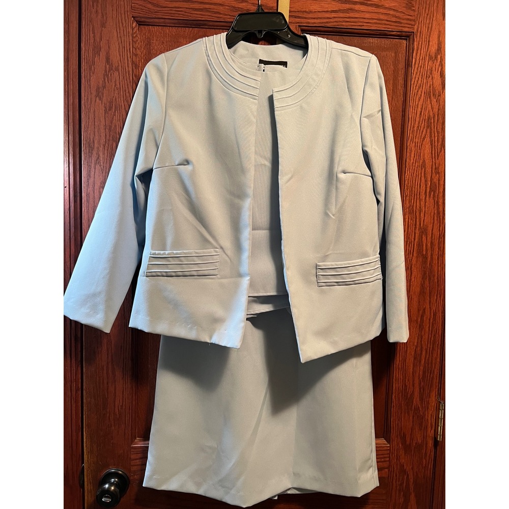 Wear Abouts Womens Pastel Blue 3 Piece Skirt Suit Set Size 14P Made in USA